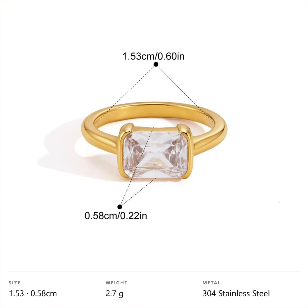 Geometric Kite Cut Solitaire Ring — Rectangular Solitaire Half Bezel · Gold · 5