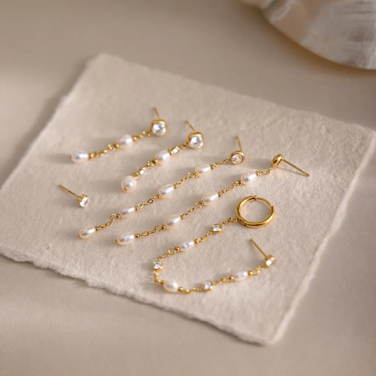 Pearl Chain Dangle Earrings — view 2