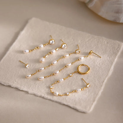 Pearl Chain Dangle Earrings — view 2