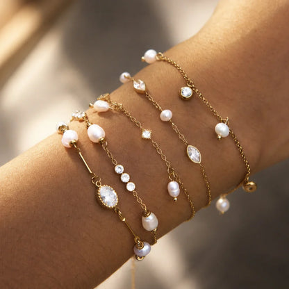 Bezel CZ& Imitation Pearl Charm Bracelet — view 2