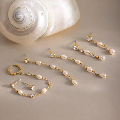 Pearl Chain Dangle Earrings — view 3
