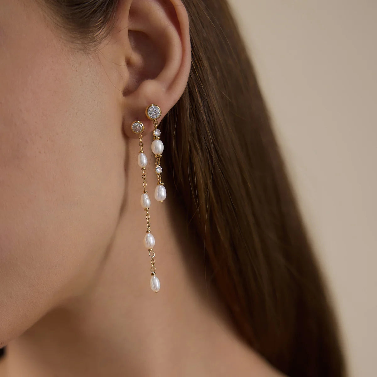 Pearl Chain Dangle Earrings — view 4