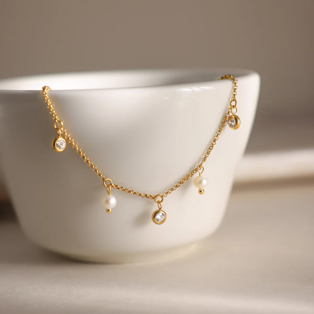 Bezel CZ& Imitation Pearl Charm Bracelet — view 4