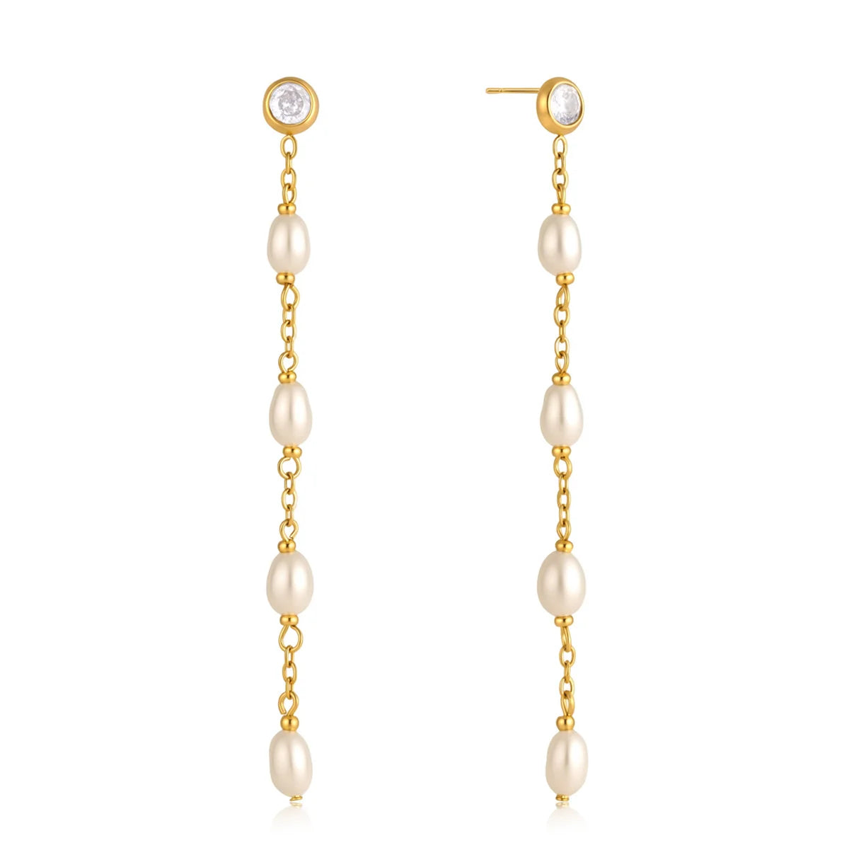 Pearl Chain Dangle Earrings — view 5