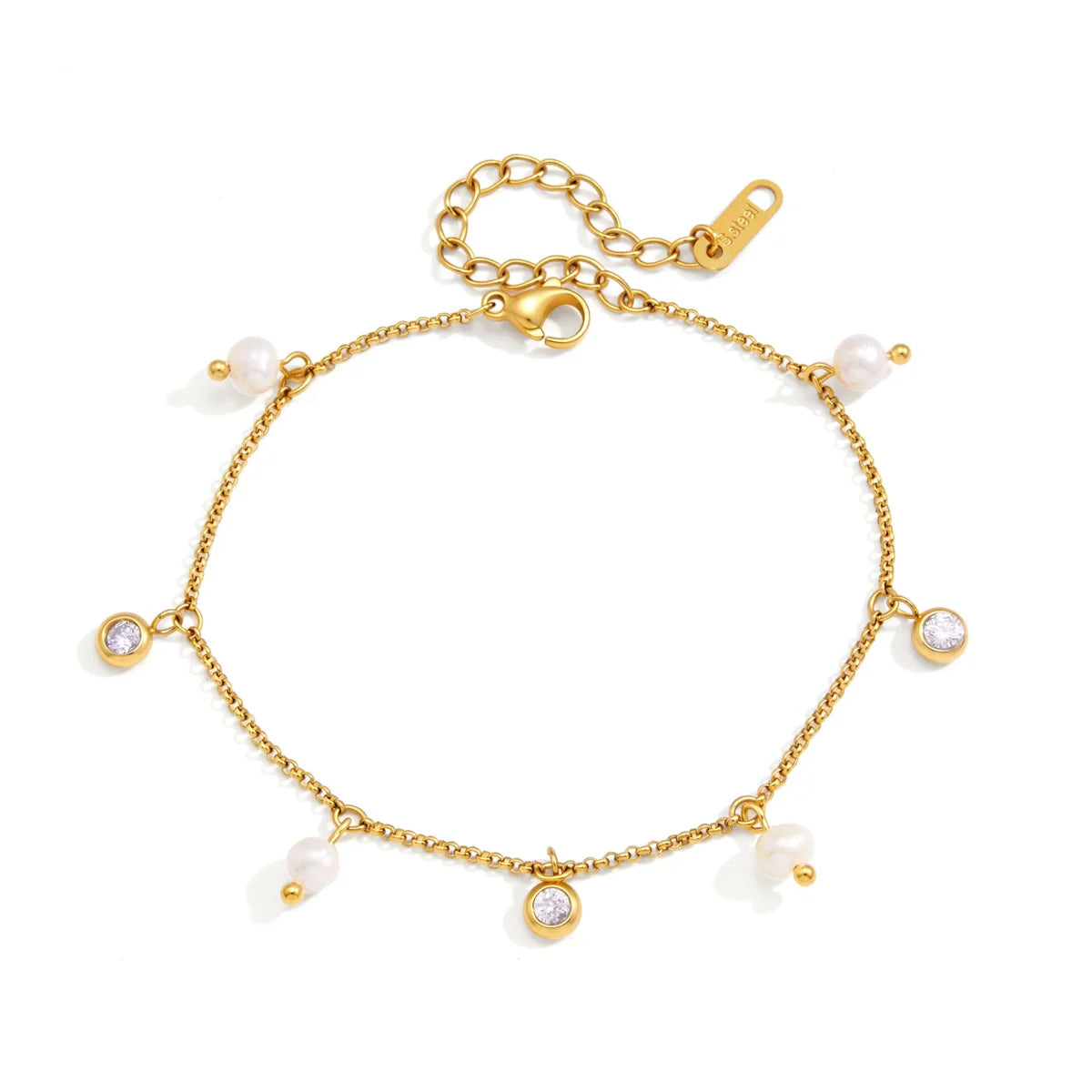 Bezel CZ& Imitation Pearl Charm Bracelet — view 5