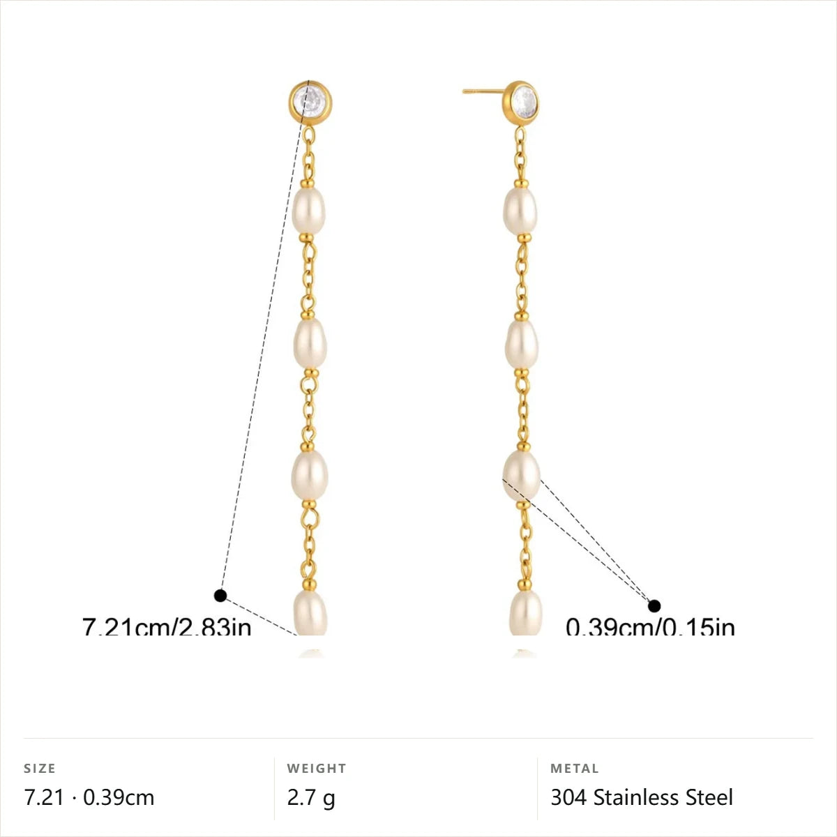 Pearl Chain Dangle Earrings — Long Pearl Chain Dangle · Gold