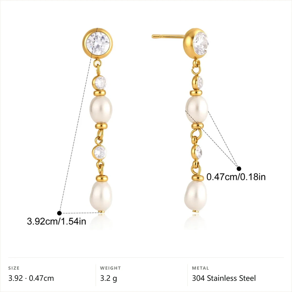 Pearl Chain Dangle Earrings — Pearl Beaded Drop · Gold