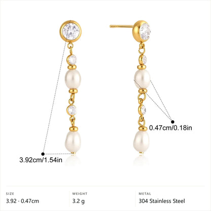 Pearl Chain Dangle Earrings — Pearl Beaded Drop · Gold
