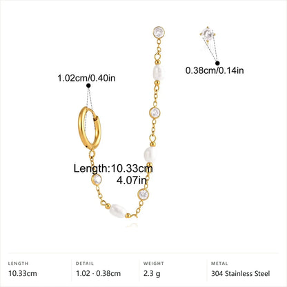 Pearl Chain Dangle Earrings — Pearl Chain Hoop · Gold