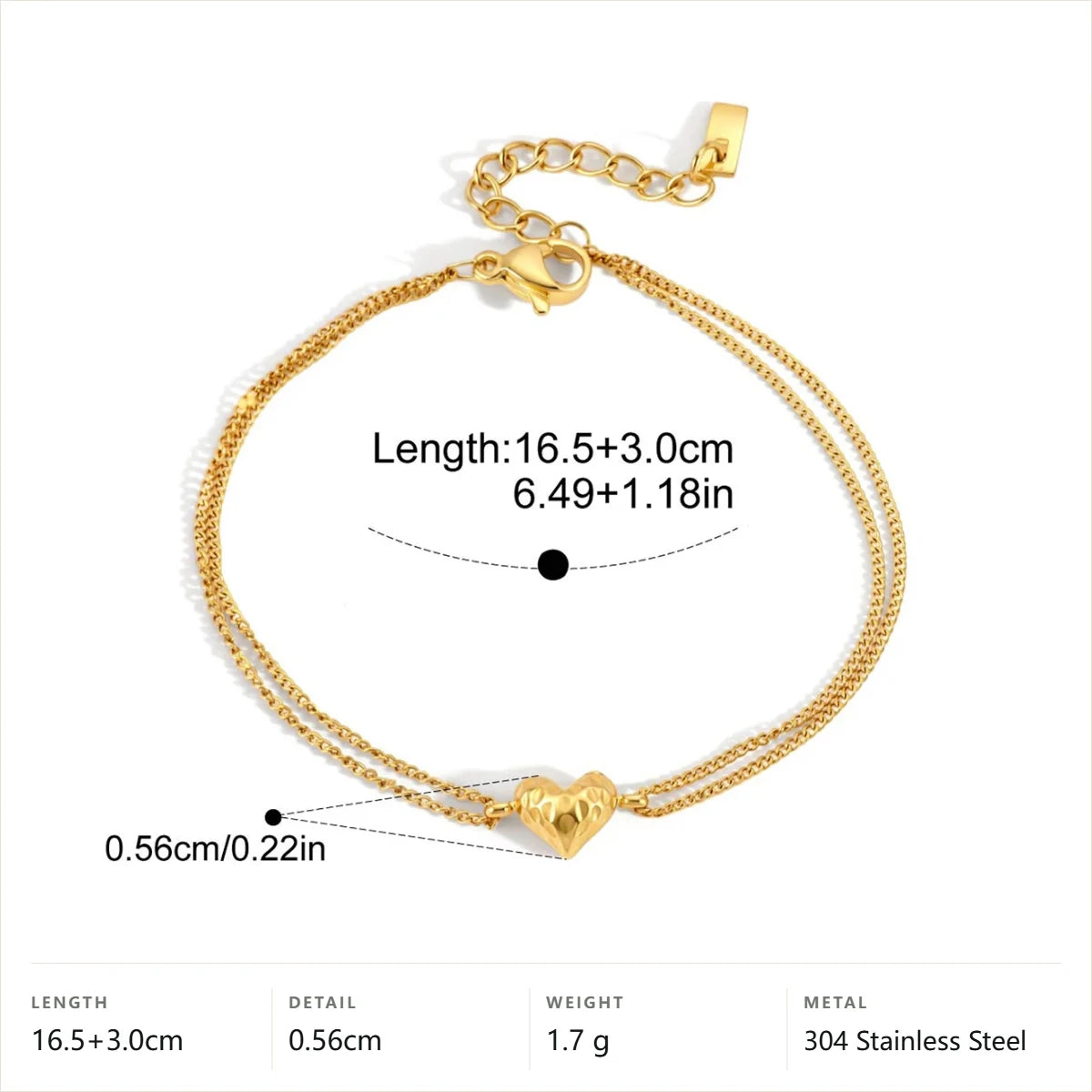 Celestial Layered Chain Bracelet — Double Chain Heart · Gold