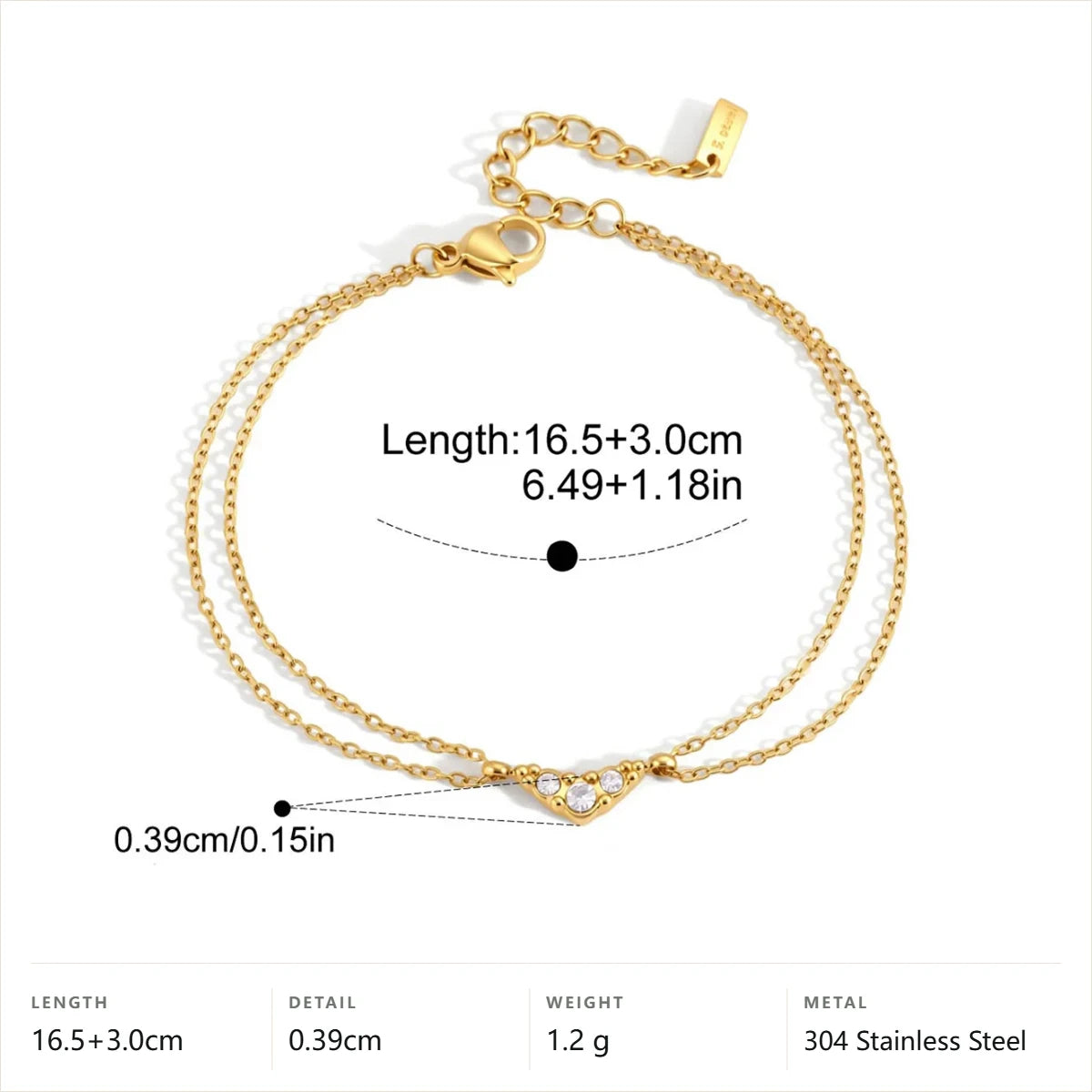 Celestial Layered Chain Bracelet — Curved Triple CZ · Gold