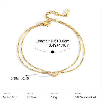 Celestial Layered Chain Bracelet — Curved Triple CZ · Gold