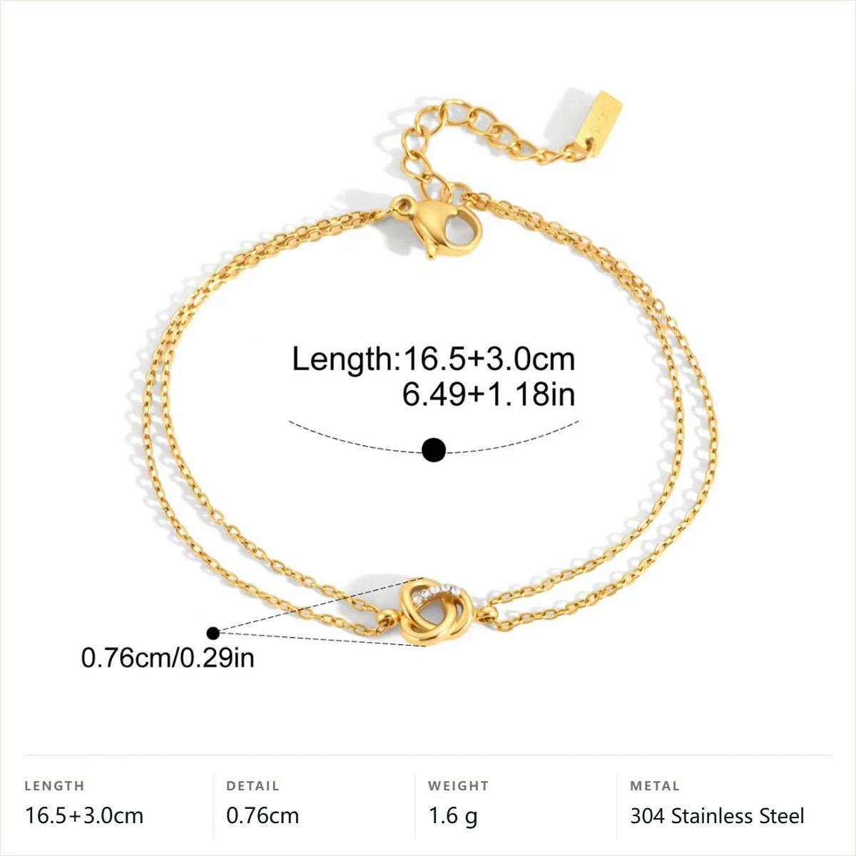 Celestial Layered Chain Bracelet — Interlocking Circle Knot · Gold
