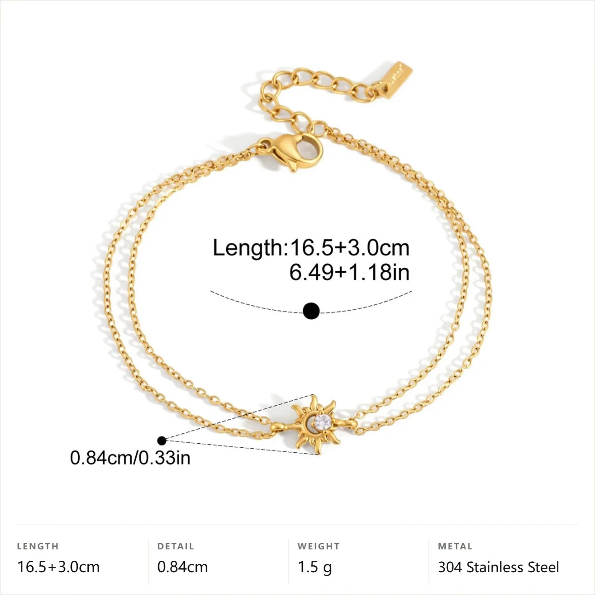 Celestial Layered Chain Bracelet — Sun Ray Charm · Gold
