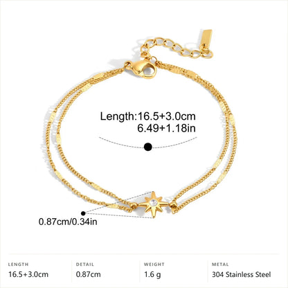 Celestial Layered Chain Bracelet — Star Point Charm · Gold