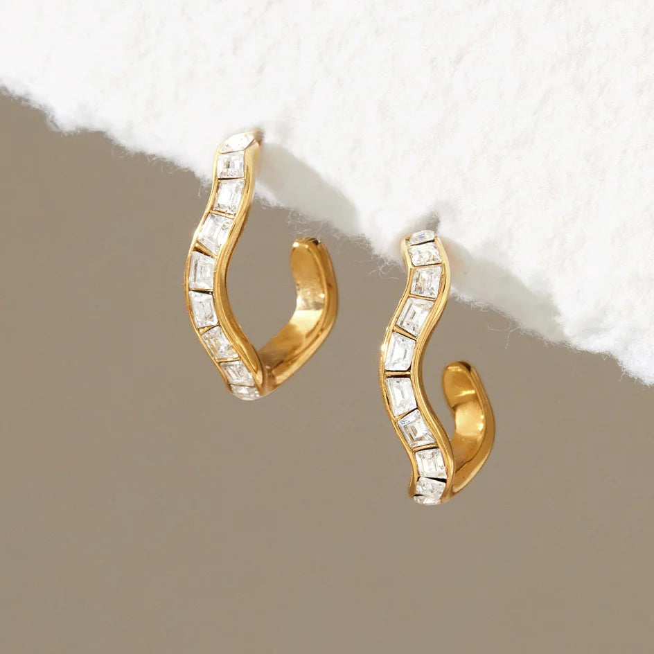 Wavy Baguette Huggie Hoops
