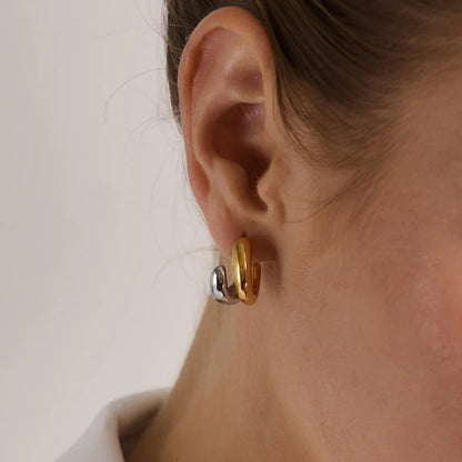 Two-Tone Chunky Open Hoop Earrings
