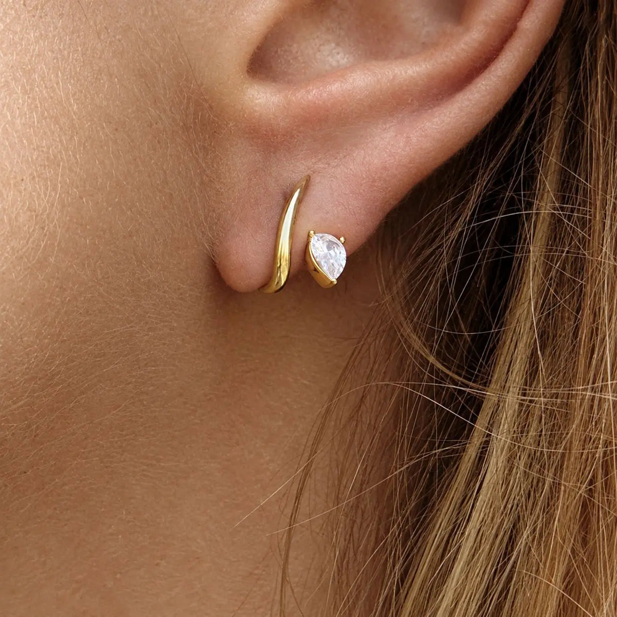 Curved Wave Teardrop Earrings — view 2