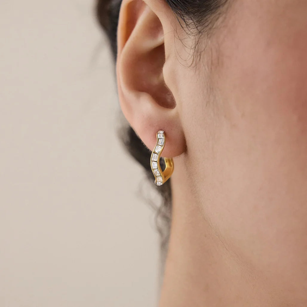 Wavy Baguette Huggie Hoops — view 2