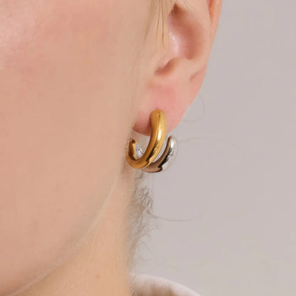 Two-Tone Chunky Open Hoop Earrings — view 2