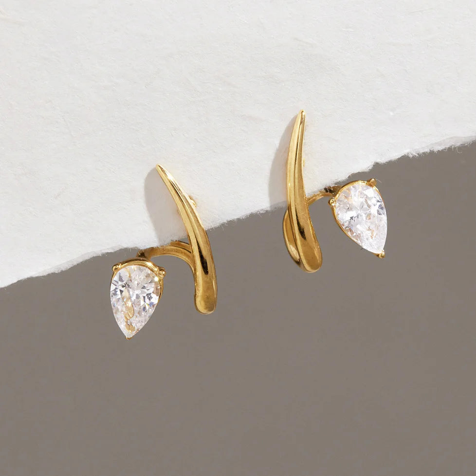 Curved Wave Teardrop Earrings