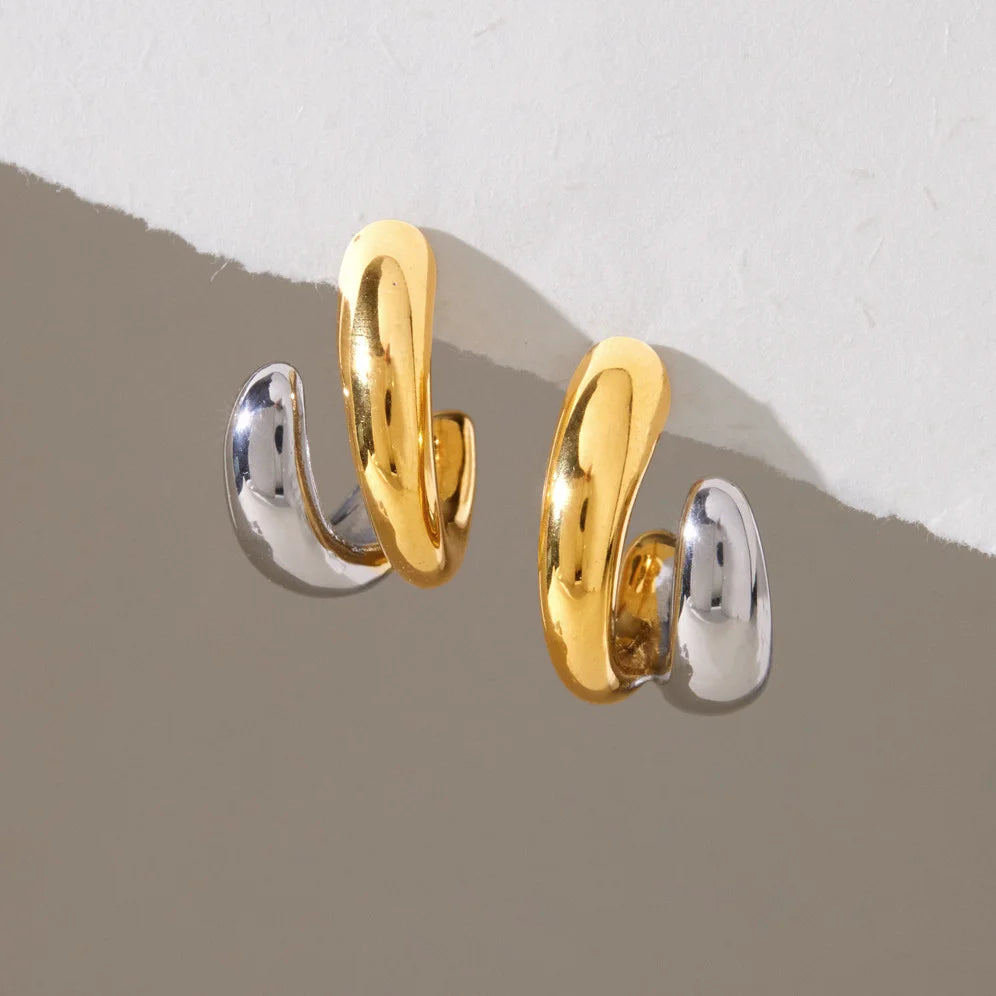 Two-Tone Chunky Open Hoop Earrings — view 3