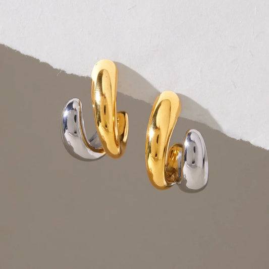 Two-Tone Chunky Open Hoop Earrings — view 3