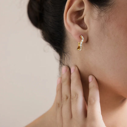 Wavy Baguette Huggie Hoops — view 3