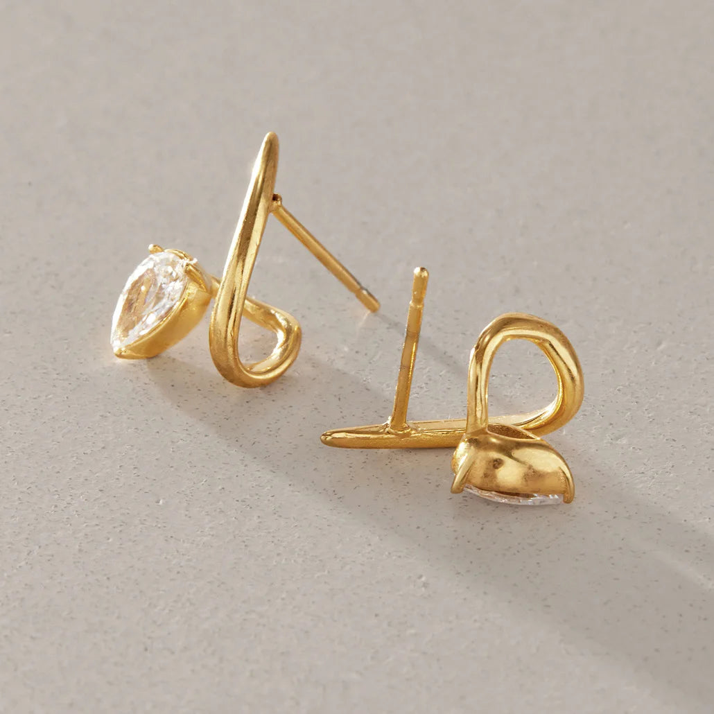 Curved Wave Teardrop Earrings — view 3