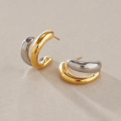 Two-Tone Chunky Open Hoop Earrings — view 4