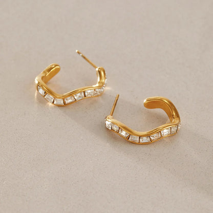 Wavy Baguette Huggie Hoops — view 4