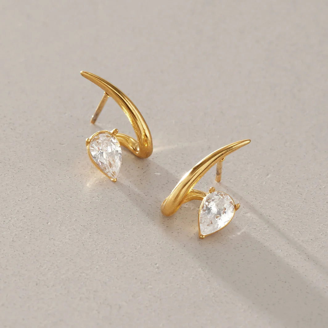 Curved Wave Teardrop Earrings — view 4