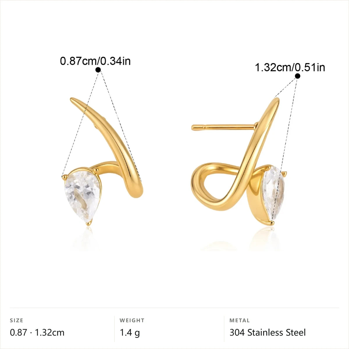 Curved Wave Teardrop Earrings — Curved Wave Teardrop · Gold