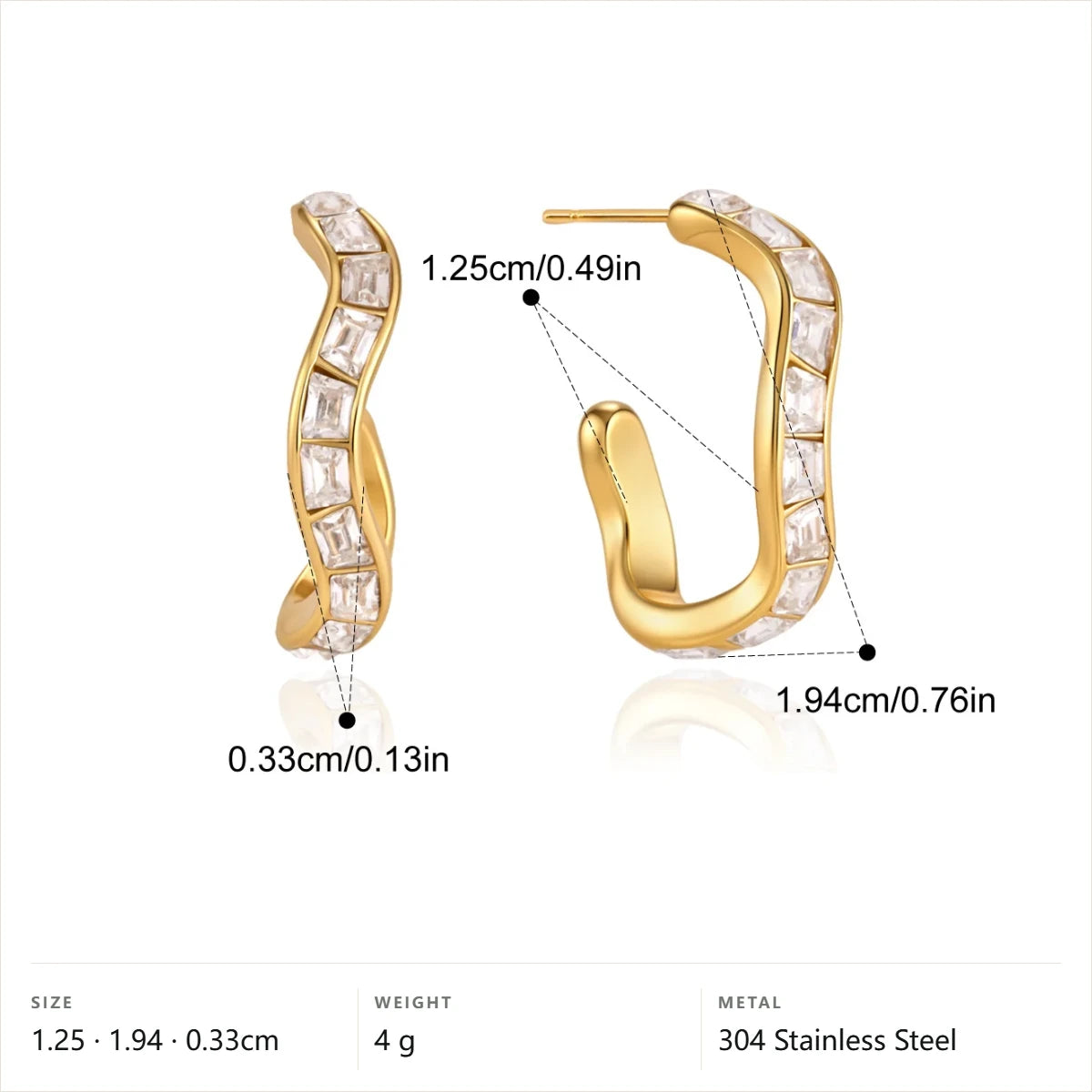 Wavy Baguette Huggie Hoops — Wavy Baguette Huggie · Gold