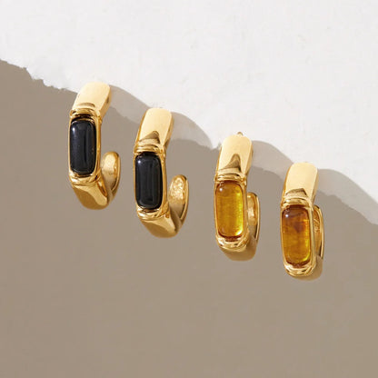 Enamel Inlay Hoop Earrings
