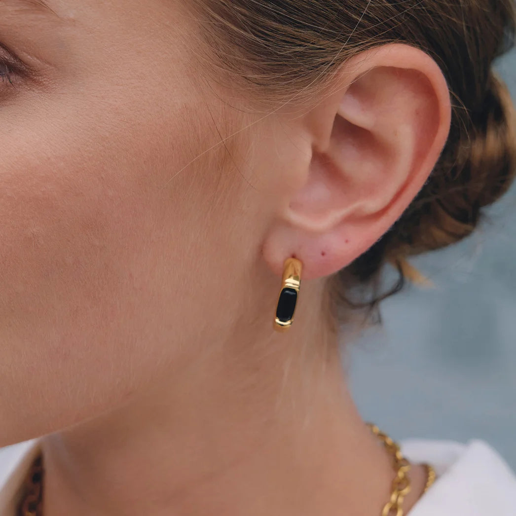 Enamel Inlay Hoop Earrings — view 3