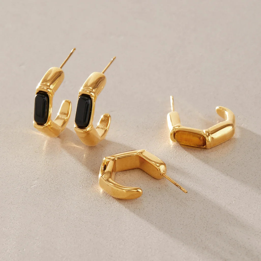 Enamel Inlay Hoop Earrings — view 4