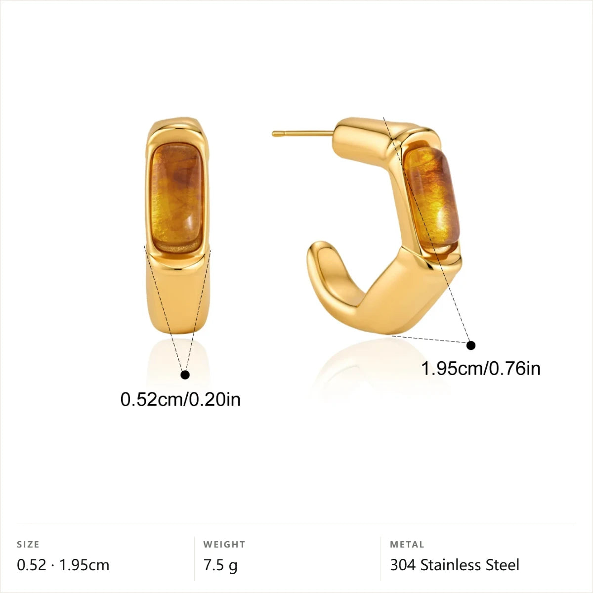 Enamel Inlay Hoop Earrings — Tiger Eye Inlay Hoop · Gold