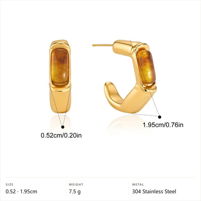 Enamel Inlay Hoop Earrings — Tiger Eye Inlay Hoop · Gold
