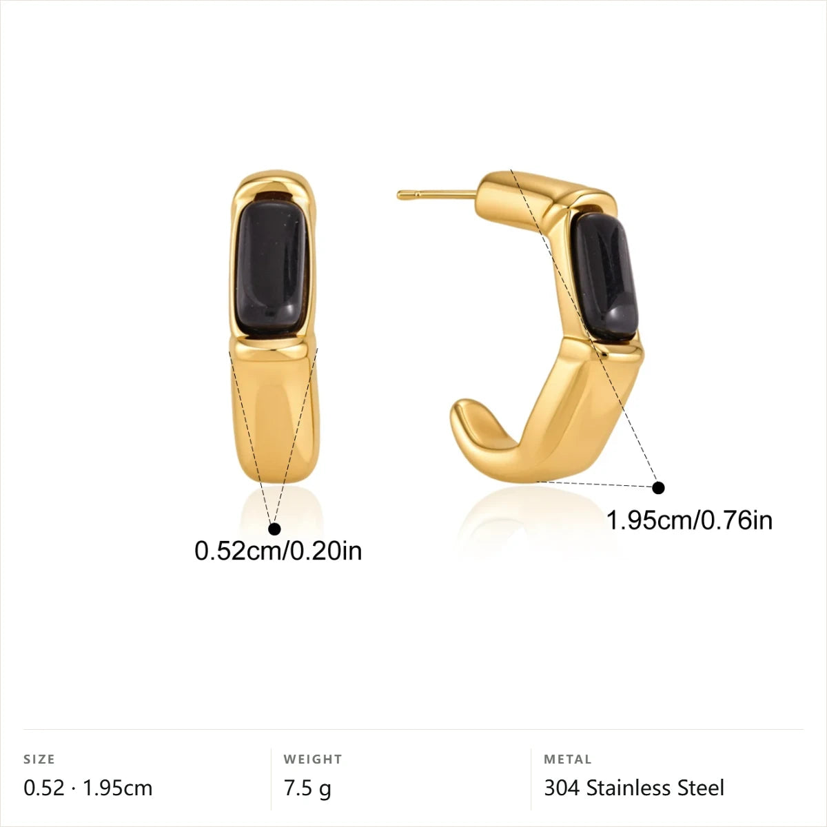 Enamel Inlay Hoop Earrings — Black Stone Inlay Hoop · Gold