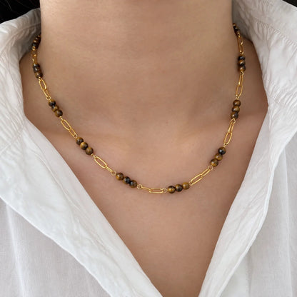 Minimal Lariat Tiger Eye Pendant Necklace — view 3