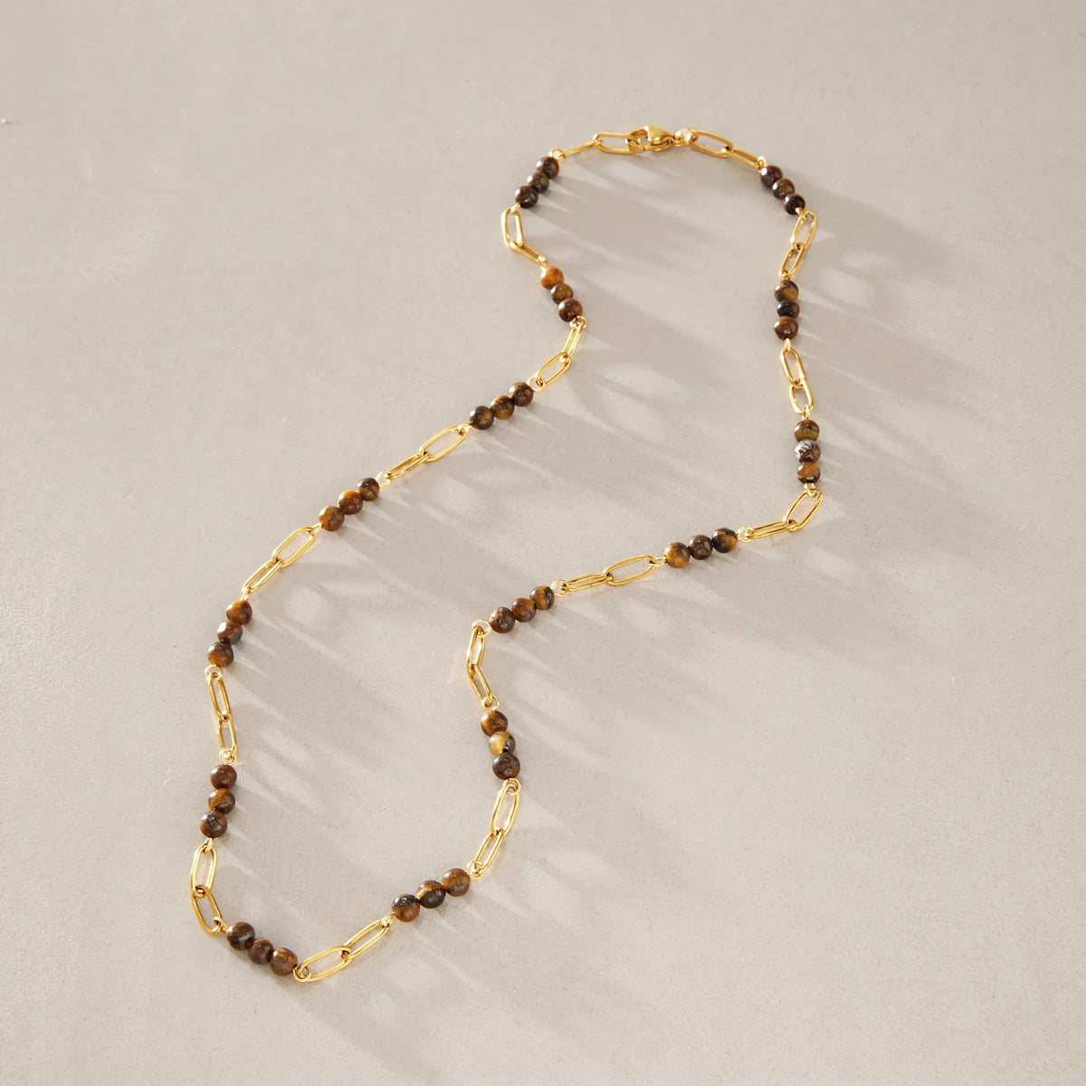 Minimal Lariat Tiger Eye Pendant Necklace — view 4