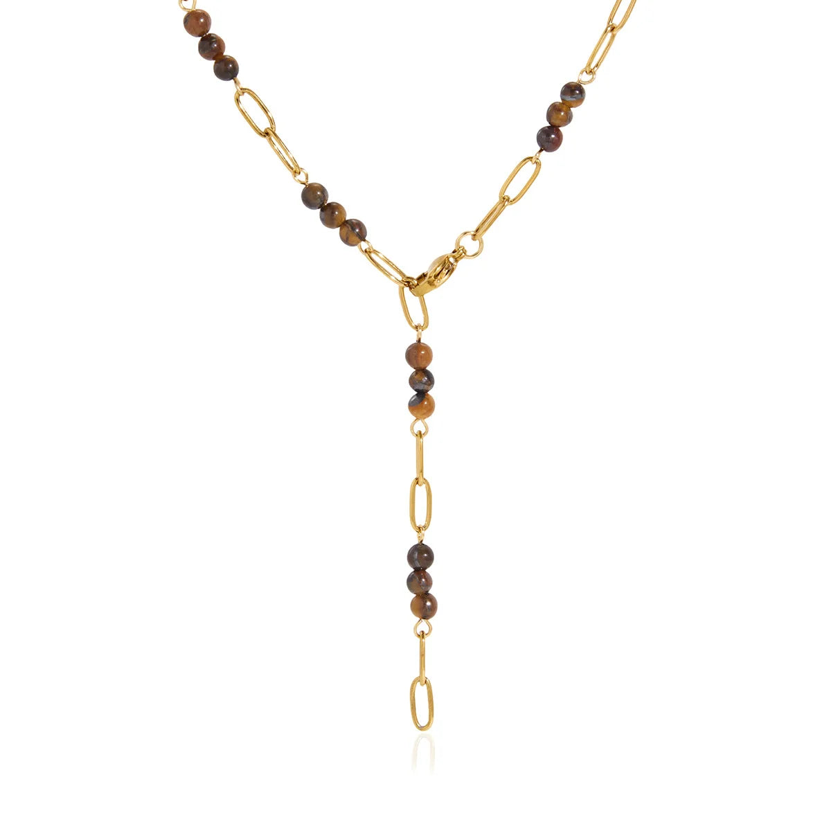 Minimal Lariat Tiger Eye Pendant Necklace — view 5