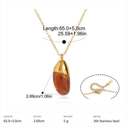 Teardrop Link Resin Necklace — Teardrop Amber Pendant · Gold