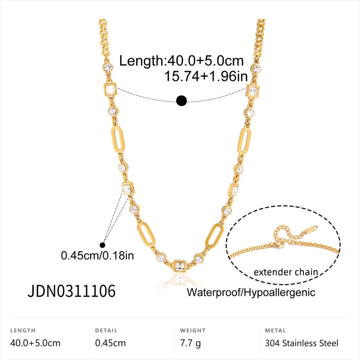 Teardrop Link Resin Necklace — Crystal Station Chain · Gold