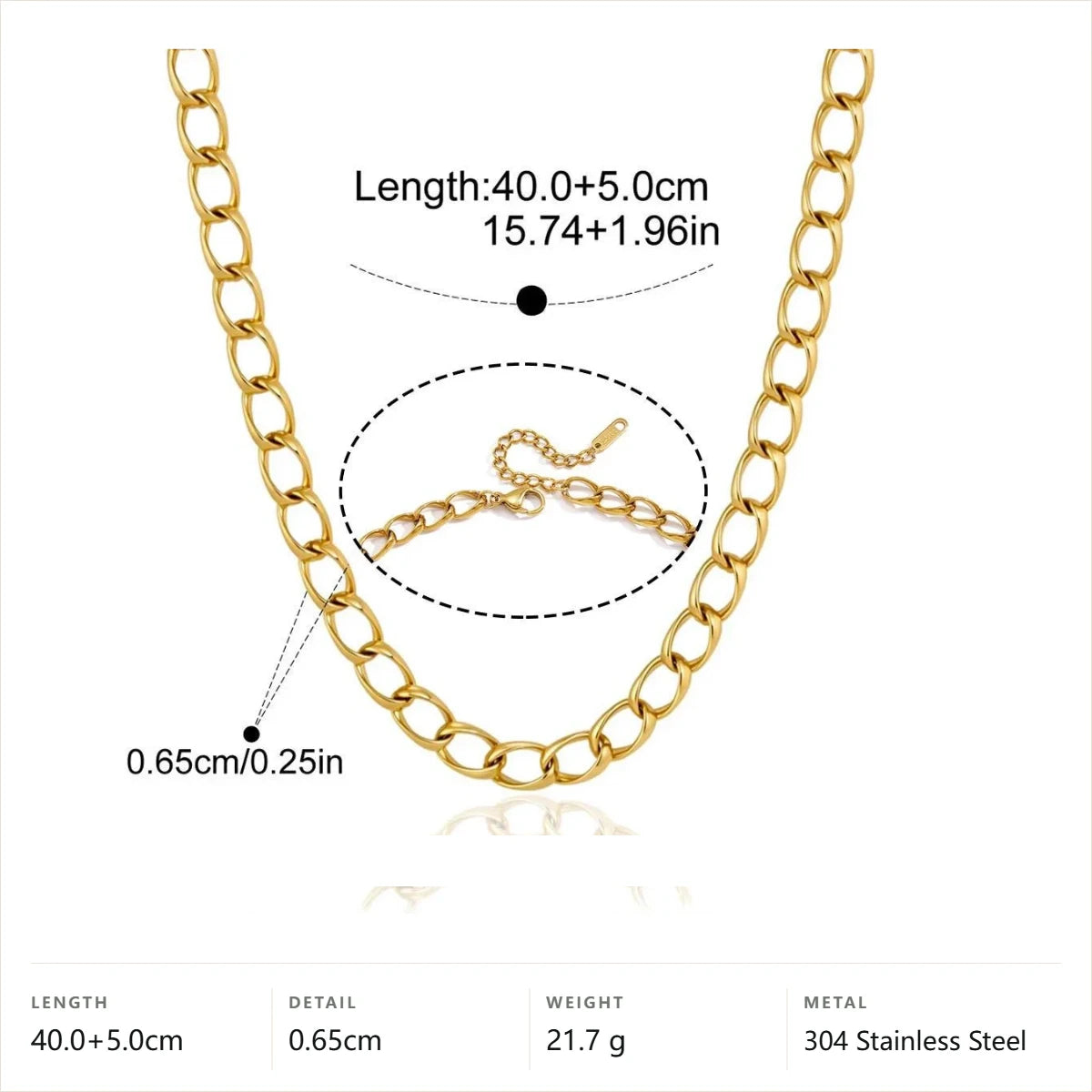 Teardrop Link Resin Necklace — Oval Link Chain · Gold