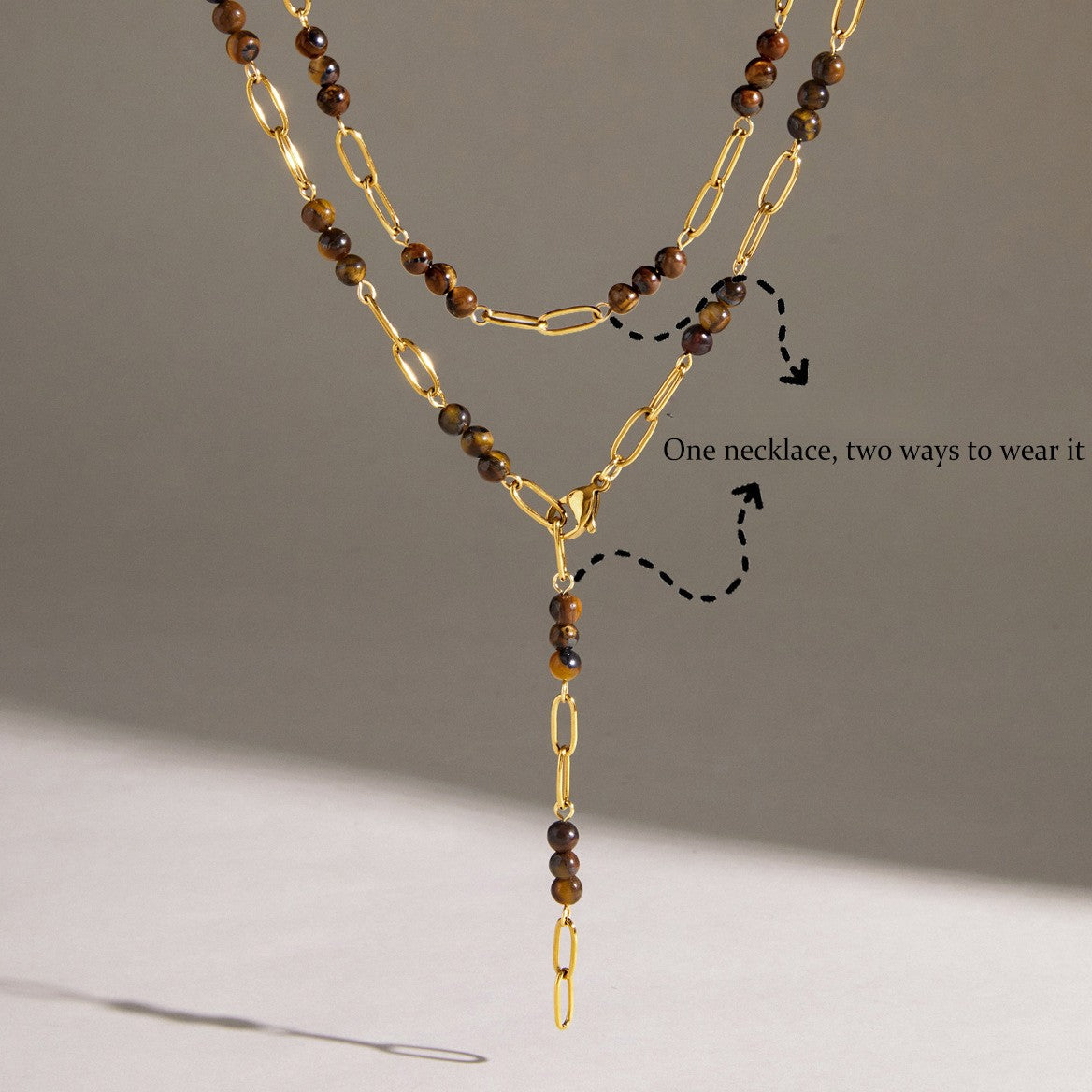 Minimal Lariat Tiger Eye Pendant Necklace