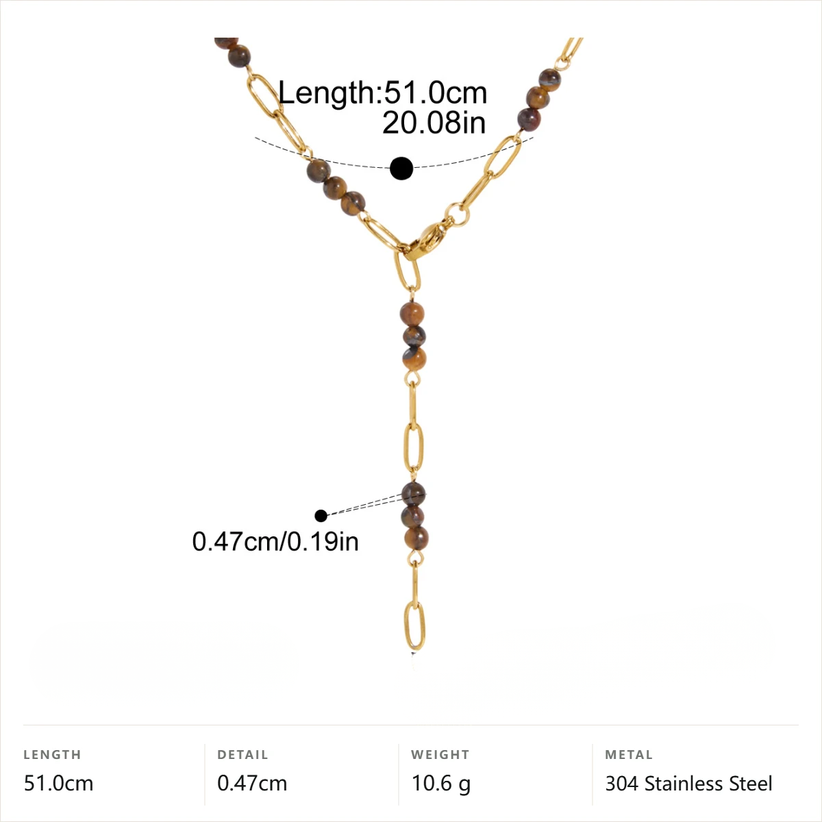 Minimal Lariat Tiger Eye Pendant Necklace — Tiger Eye Lariat · Gold