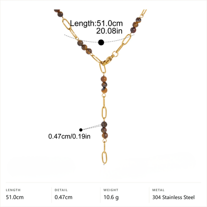 Minimal Lariat Tiger Eye Pendant Necklace — Tiger Eye Lariat · Gold