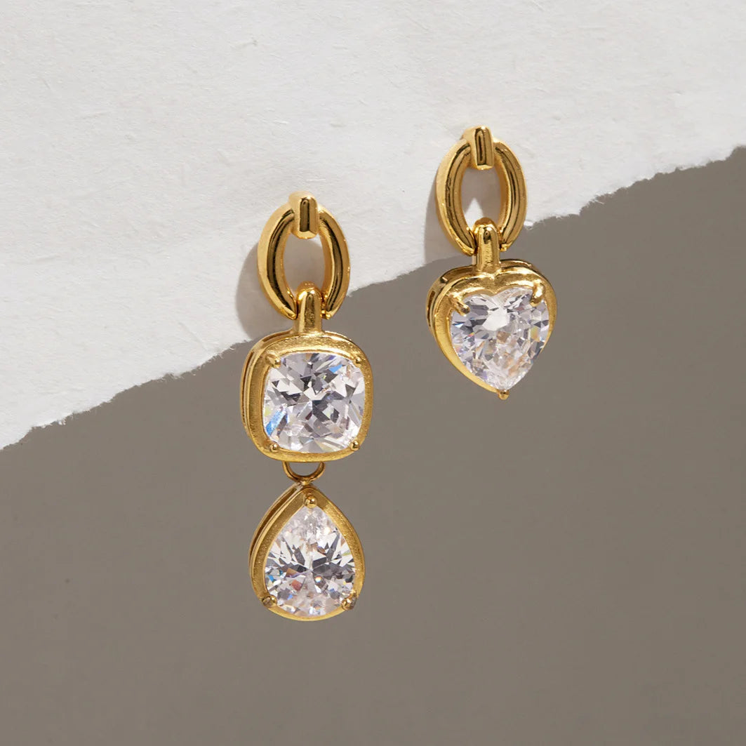 Heart Cushion Pear Drop Earrings